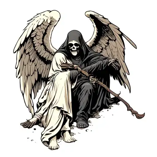 Grim Reaper And Angel Spilt Down Middle