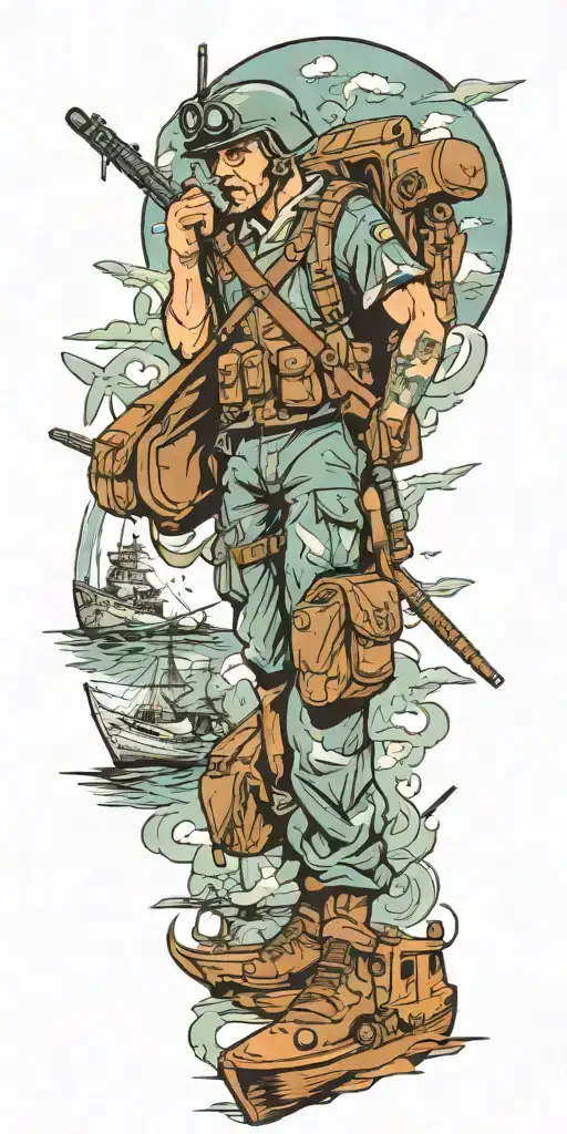 War Soldier With Boats And Planes