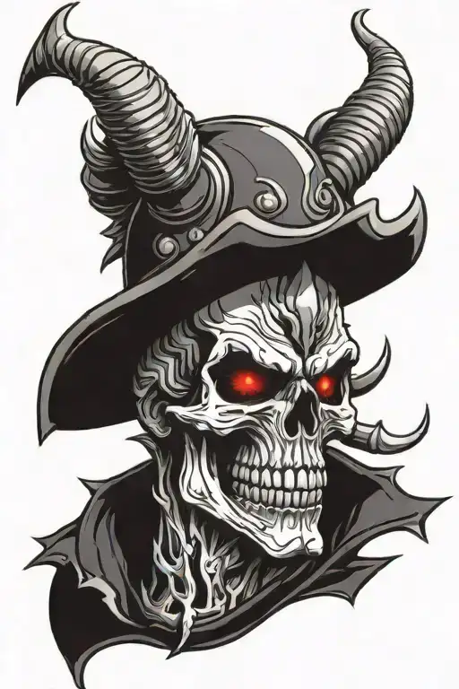 Skull With Devil Horns On His Helmet