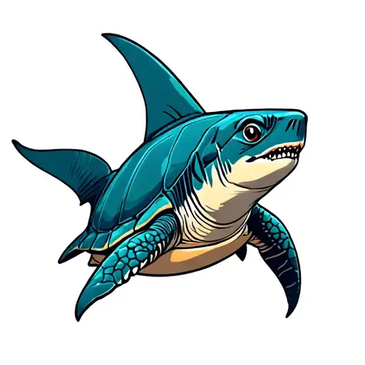 Turtle In A Manta Shark Line