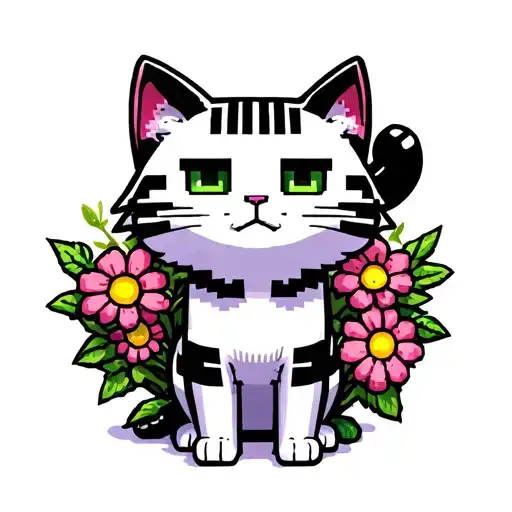 Minecraft Cat Curled Around Minecraft Flowers Growing