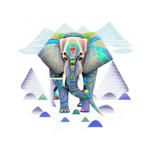 One Eye Elephant With Opal Mountain Peaks