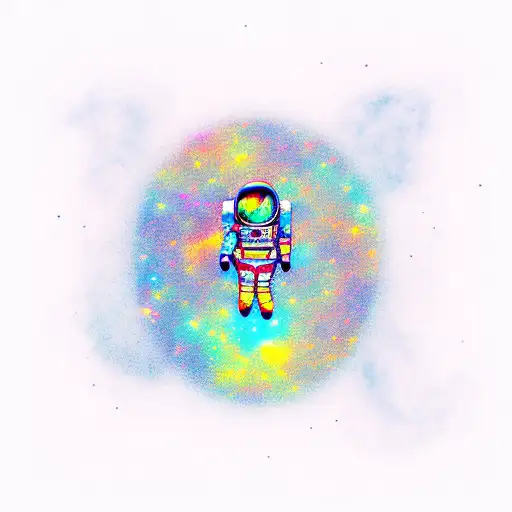 A Whimsical Astronaut Floating Among Colorful Galaxies
