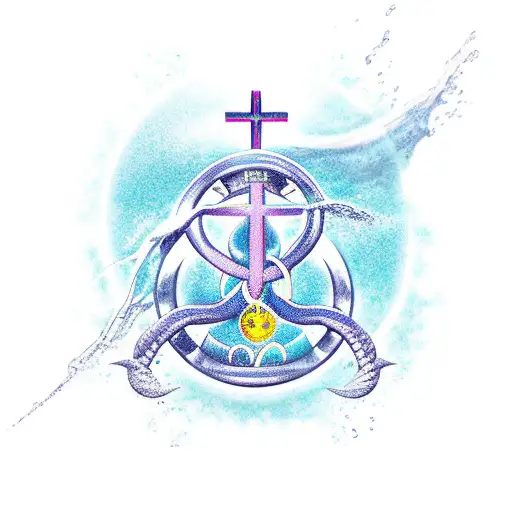 Aquarius Sign With Cross On Her Neck Pouring Water On Aries Sign