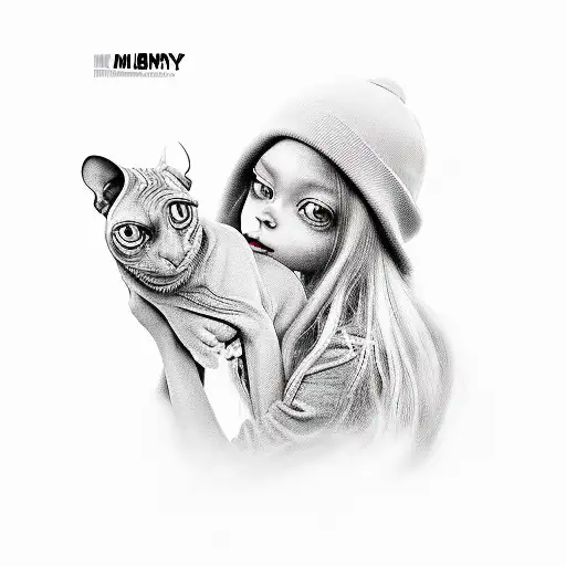 Little Girl With A Sphynx Cat