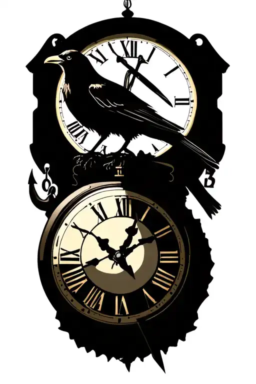 Pendulum Clock With An Anchor For The Pendulum With A Crow Sitting On Top