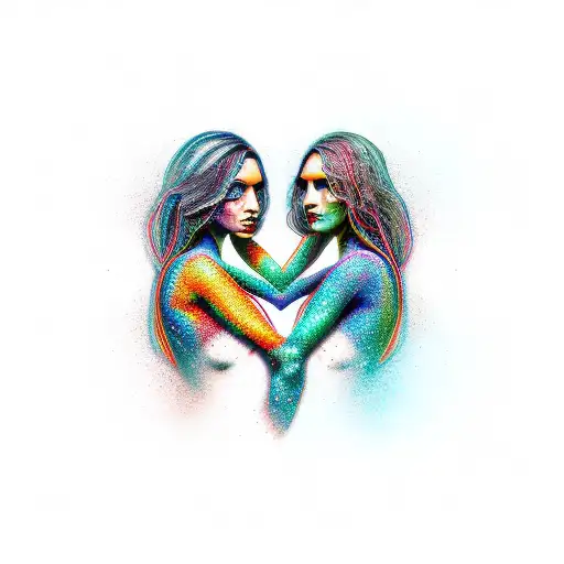 Two Intertwined Female Figures In An Abstract Art Style
