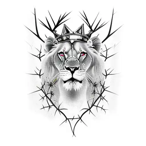 A Lioness With A Crown Made Of Thorns