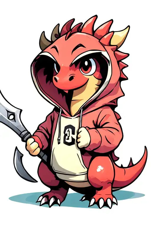 Cute Dragon Wearing A Hoodie Holding A Sythe