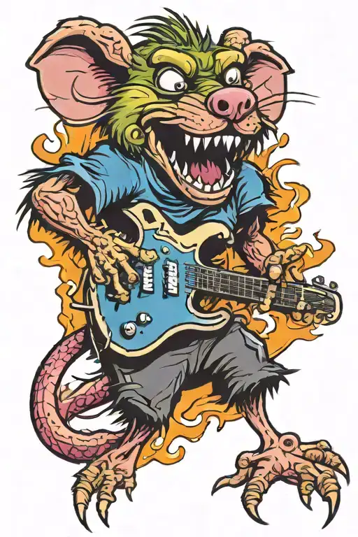Angry Rat Fink Playing Pointy Electric Guitar
