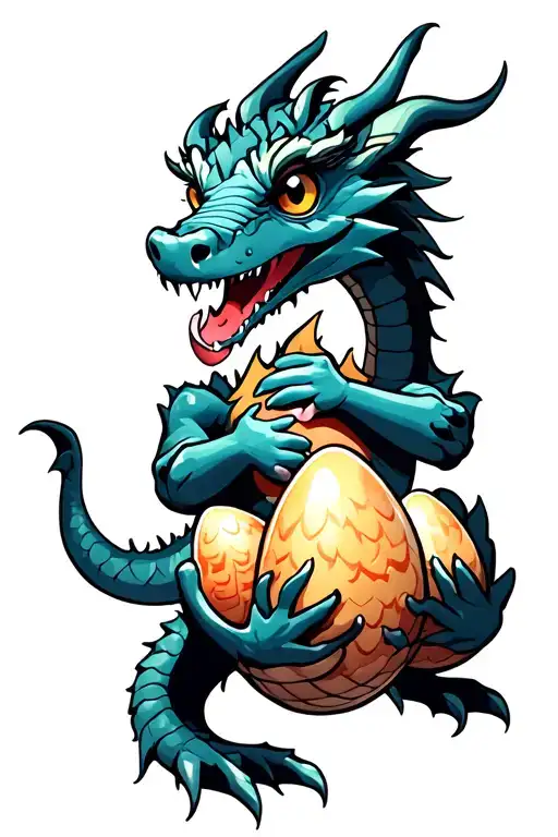 Dragon Holding 3 Eggs