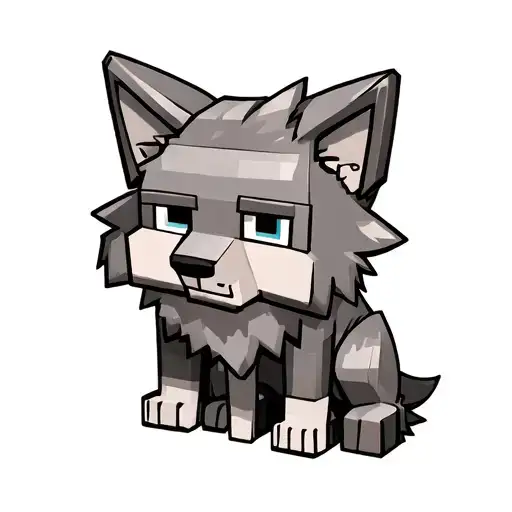 Cute Minecraft Wolf Sitting Grey