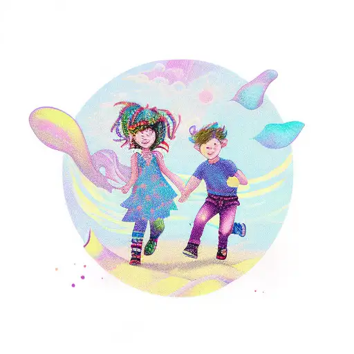 A Whimsical Portrait Of Your Young Daughter And Son Playing Together In A Fantasy World