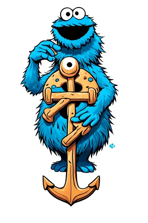 Cookie Monster With An Anchor Intertwined