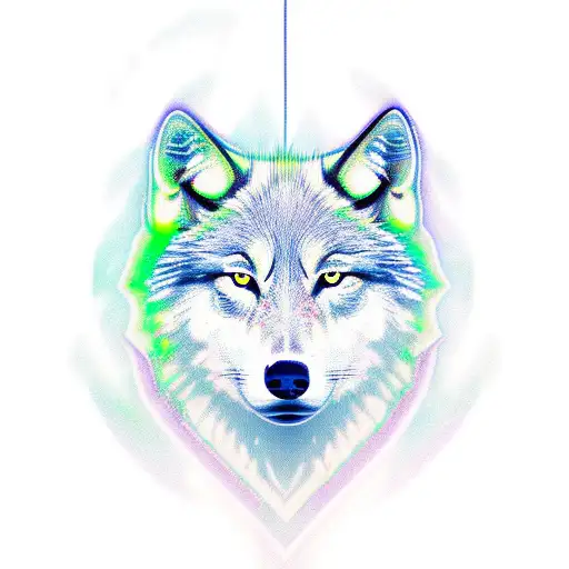 White Wolf With Mountains And Northern Lights