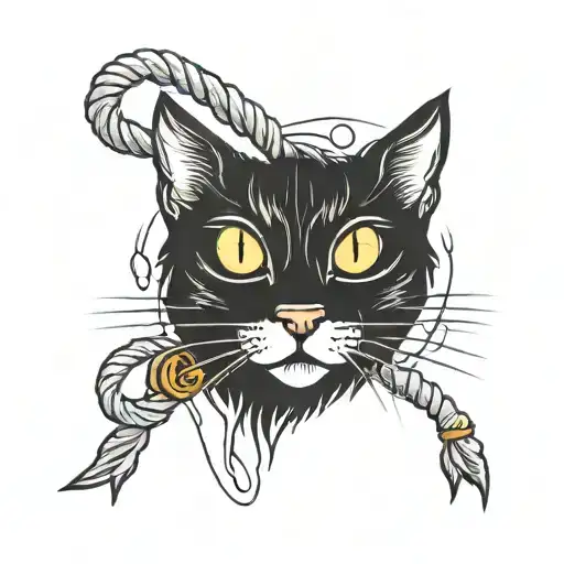 Cat With Three Eyes With Rope On The Neck