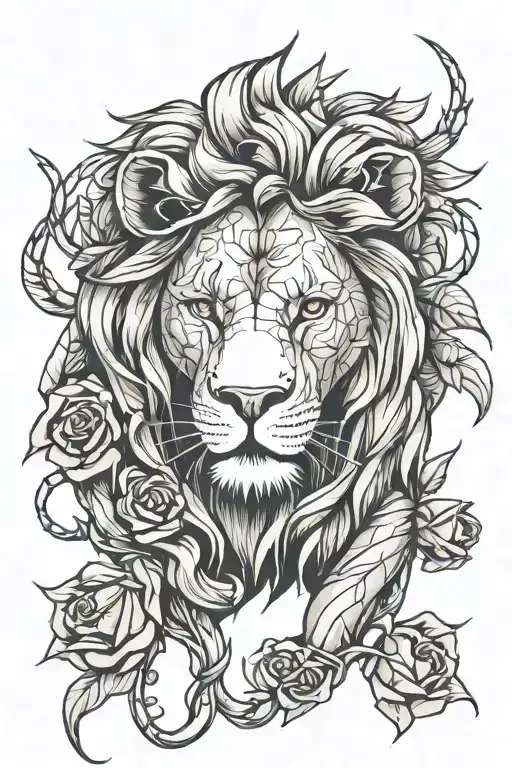 Lion In Rose Thorns Wrapped