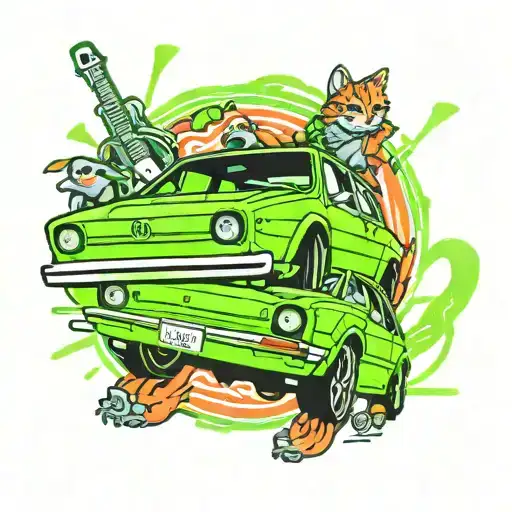Neon Green Mk7 Volkswagen Golf Being Driven By Cat