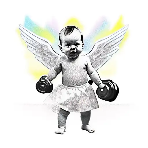 An Baby Angel Carrying A Dumbbell