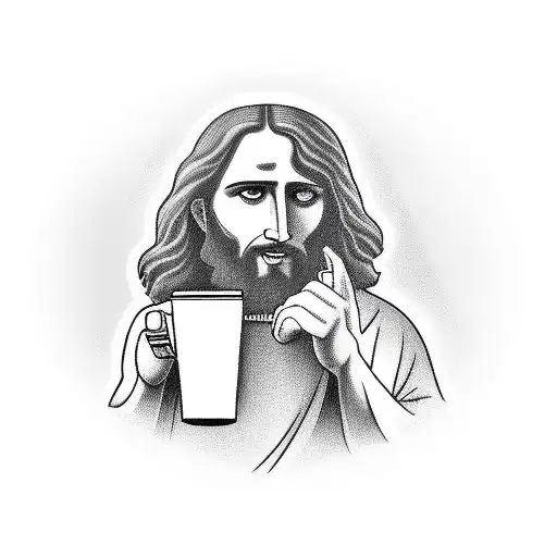 Jesus With A Cup Of Coffee In His Hand
