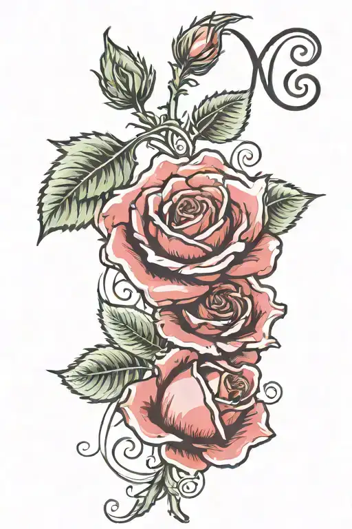 Rose With Mother Name As Stem And Pedals With Initials