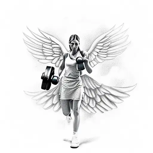 An Angel Carrying A Dumbbell