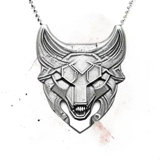 Mjolnir Hammer On A Necklace With Wolf Heads And Color