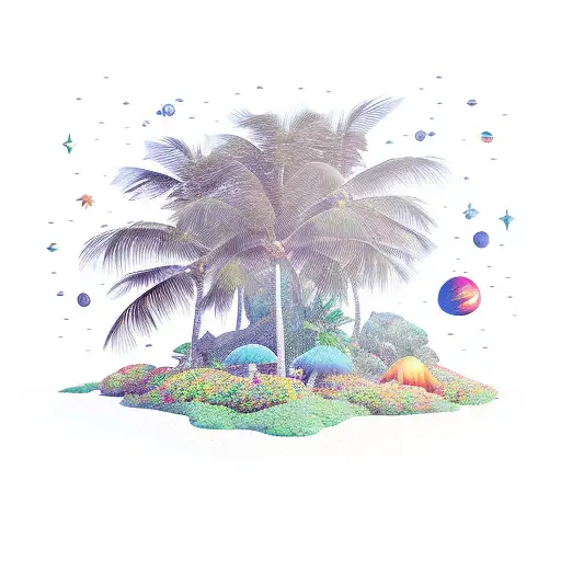 Tropical Island With A Palm Tree In Outer Space