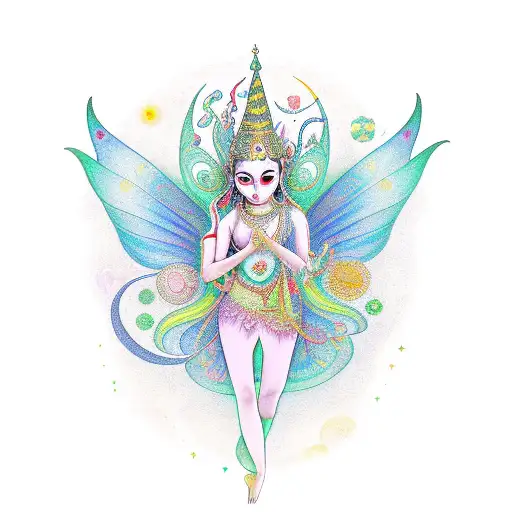 A New-school Design Featuring A Whimsical Depiction Of Nandani's Name As A Magical Fairy