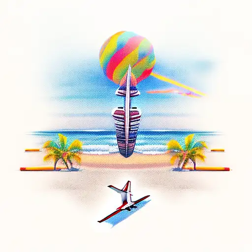 An Airplane Taking Off From A Beach Sunset