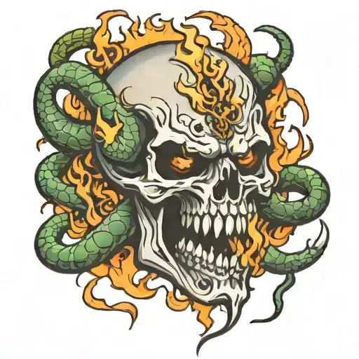 Demon Skull With Fire And Snakes