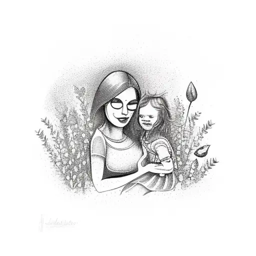 A Whimsical Illustration Of A Mother And Child Surrounded By A Vibrant Garden