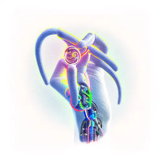 A Futuristic Cyborg Hand Holding A Dna Strand
