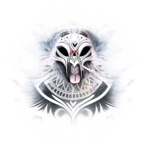 Black Back Tattoo Revealing A Crow Emerging From A Mask