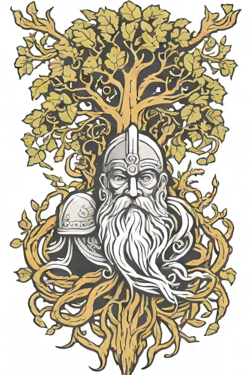 Simple Odin The Norse God Traits And Oak Tree Intertwined