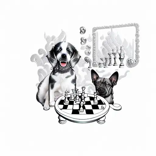 A Dog Playing A Game Of Chess With A Twist Of Fantasy Elements
