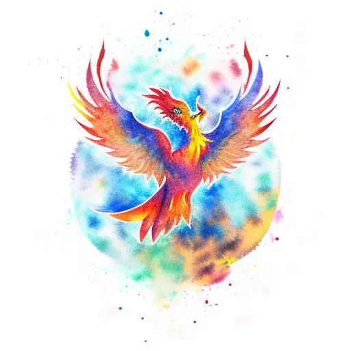 Watercolor Pheonix With Fire Background