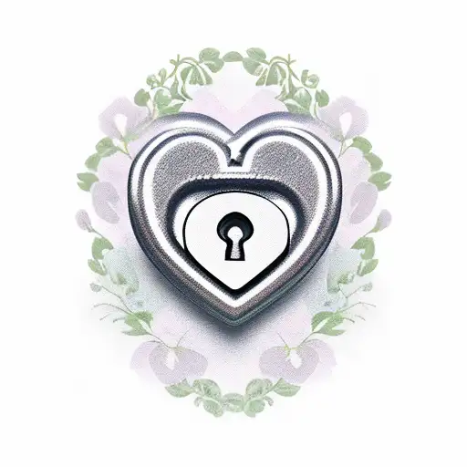 A Heart-shaped Lock And Key With Floral Elements
