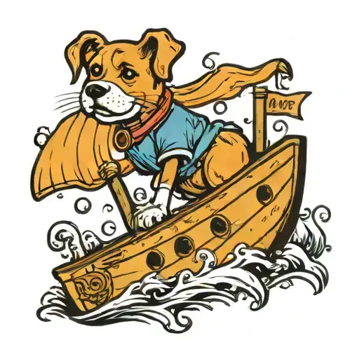 A New-school Design Featuring A Dog Riding A Boat On Rough Seas