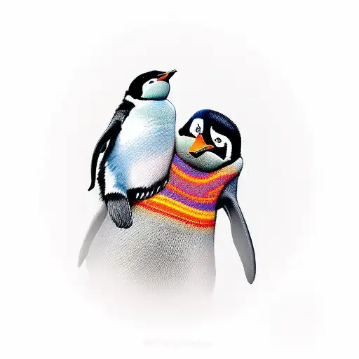 Dad And Baby Penguin