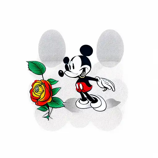Mickey Mouse Wearing A Tattoo-inspired Outfit Surrounded By Rose Flowers