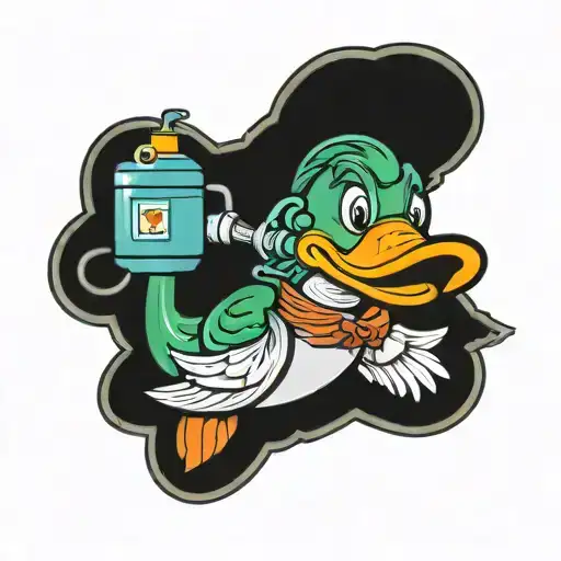 Cartoon Mallard Duck Wearing A Snorkel And Oxygen Tank On Back