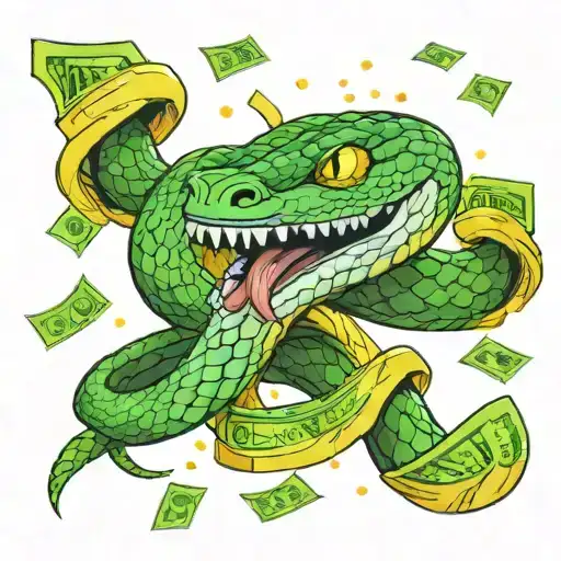 An Angry Snake With Sparkling Venom Slithering Through A Pile Of Dollar Bills