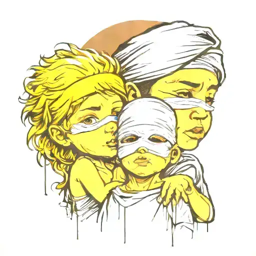 Children With Blindfold With Tear Drop Under The Blindfold Represent Of Broken Family