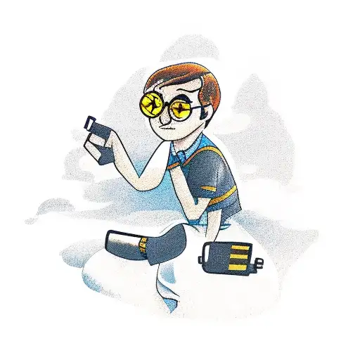 A New-school Tattoo Of A Harry Potter Character Playing Video Games On A Beach