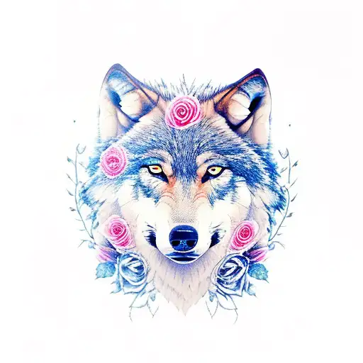 Wolf With Roses