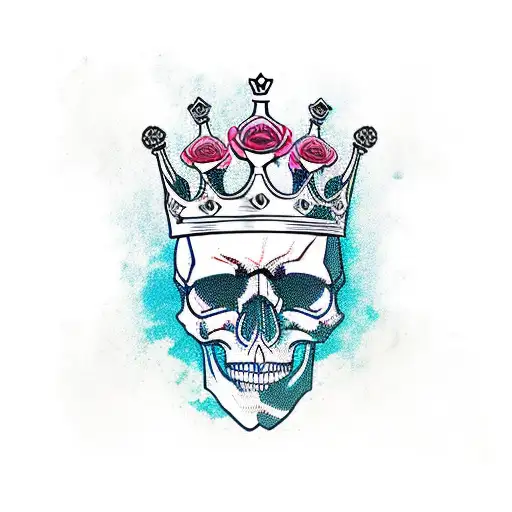 Skull With King's Crown And Roses