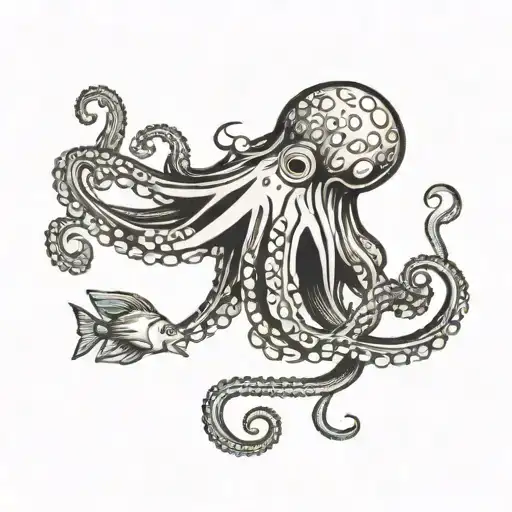 Octopus With Fish Swimming Upstream