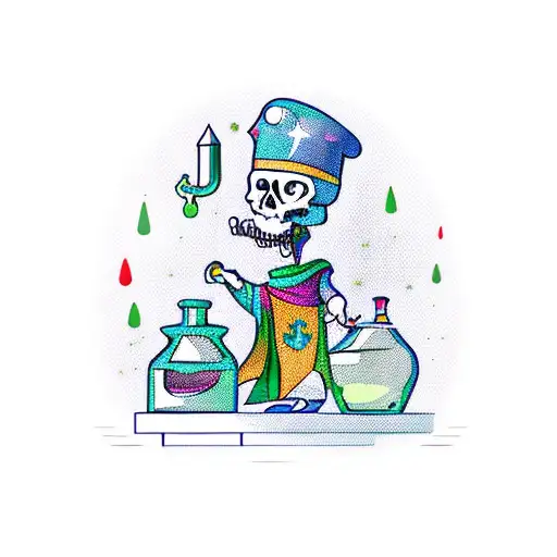 Cartoon Skeltion With Wizard Robe And Hat Holding Potion Bottle Portait