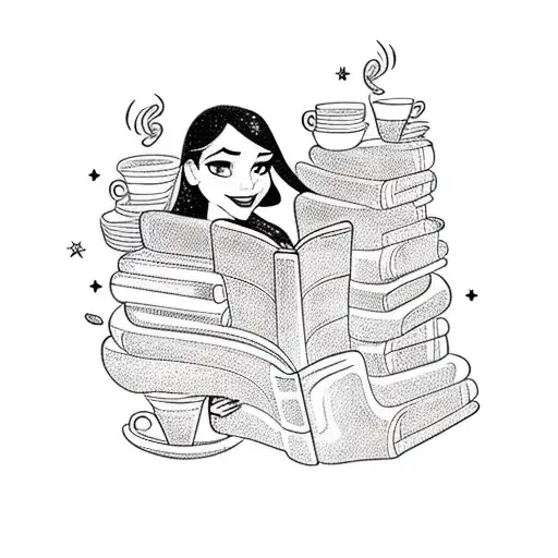 A Disney Princess Reading A Book Surrounded By Coffee Cups